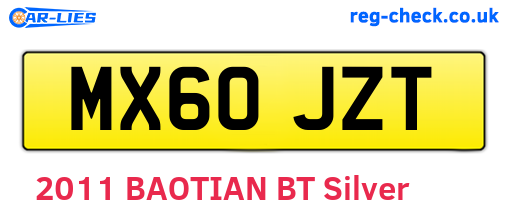 MX60JZT are the vehicle registration plates.