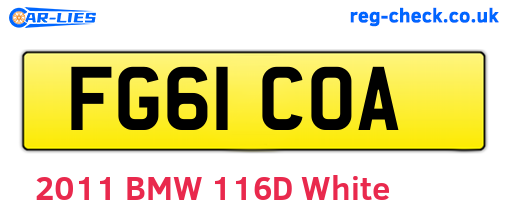 FG61COA are the vehicle registration plates.