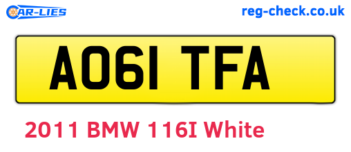AO61TFA are the vehicle registration plates.