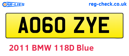 AO60ZYE are the vehicle registration plates.