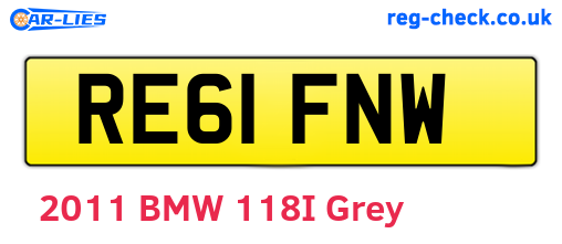 RE61FNW are the vehicle registration plates.