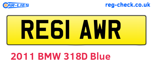 RE61AWR are the vehicle registration plates.