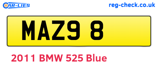 MAZ98 are the vehicle registration plates.
