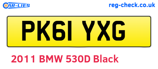 PK61YXG are the vehicle registration plates.