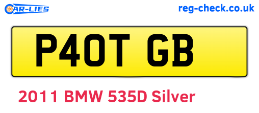P40TGB are the vehicle registration plates.