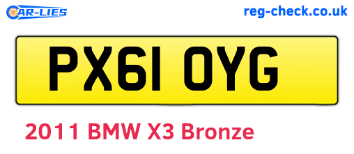 PX61OYG are the vehicle registration plates.