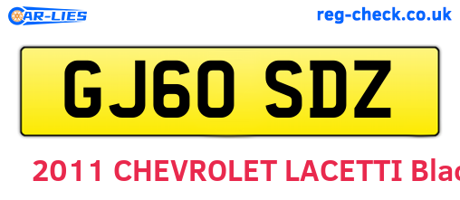 GJ60SDZ are the vehicle registration plates.