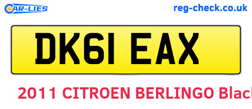 DK61EAX are the vehicle registration plates.