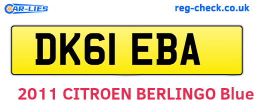 DK61EBA are the vehicle registration plates.