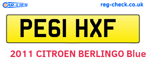 PE61HXF are the vehicle registration plates.
