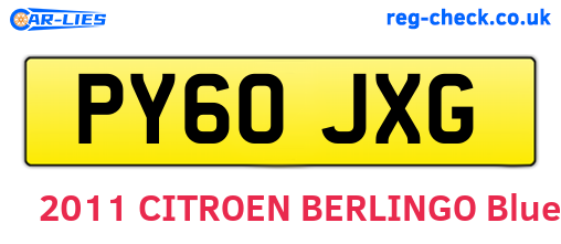PY60JXG are the vehicle registration plates.