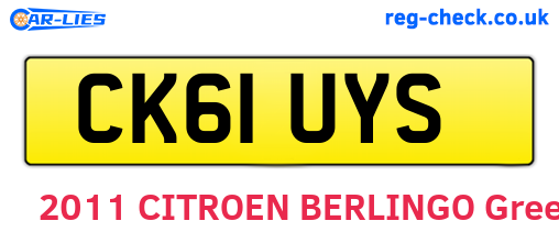 CK61UYS are the vehicle registration plates.