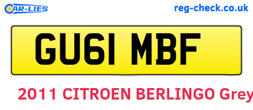 GU61MBF are the vehicle registration plates.