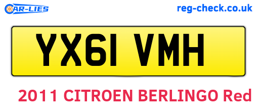 YX61VMH are the vehicle registration plates.