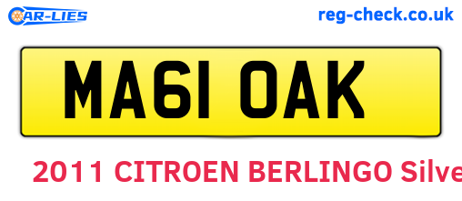 MA61OAK are the vehicle registration plates.