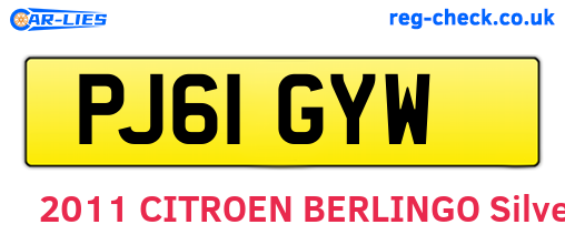 PJ61GYW are the vehicle registration plates.