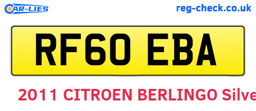 RF60EBA are the vehicle registration plates.