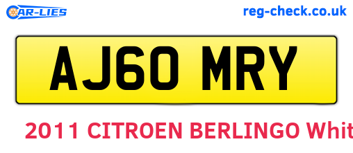 AJ60MRY are the vehicle registration plates.