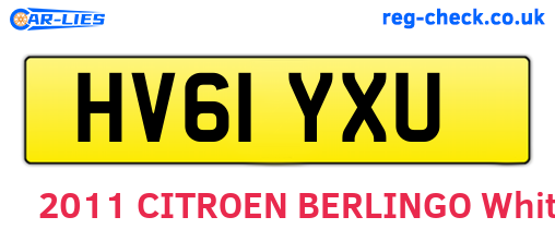 HV61YXU are the vehicle registration plates.