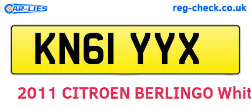 KN61YYX are the vehicle registration plates.