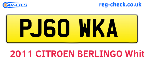 PJ60WKA are the vehicle registration plates.
