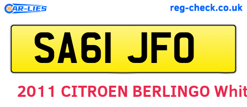 SA61JFO are the vehicle registration plates.