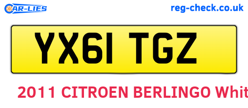 YX61TGZ are the vehicle registration plates.
