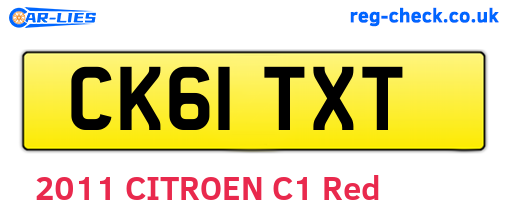 CK61TXT are the vehicle registration plates.