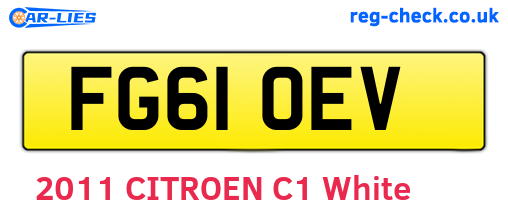 FG61OEV are the vehicle registration plates.