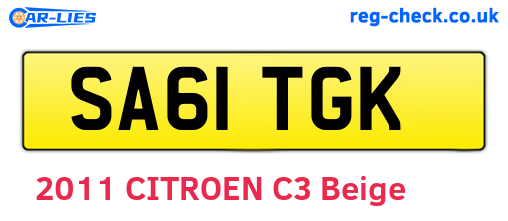 SA61TGK are the vehicle registration plates.