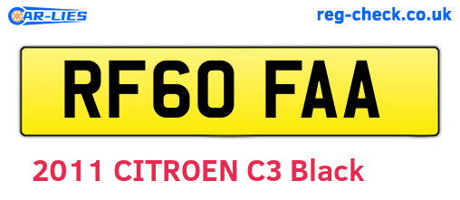 RF60FAA are the vehicle registration plates.
