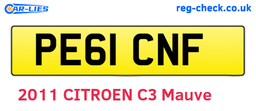 PE61CNF are the vehicle registration plates.