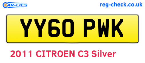 YY60PWK are the vehicle registration plates.