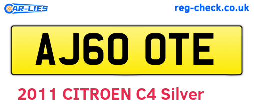 AJ60OTE are the vehicle registration plates.