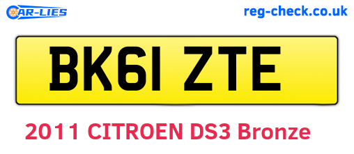 BK61ZTE are the vehicle registration plates.