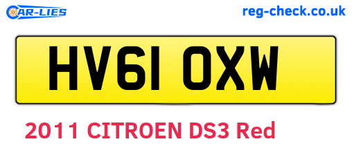 HV61OXW are the vehicle registration plates.