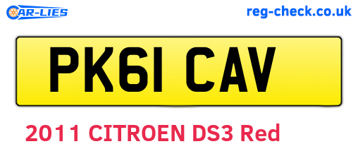 PK61CAV are the vehicle registration plates.