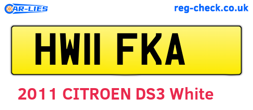 HW11FKA are the vehicle registration plates.