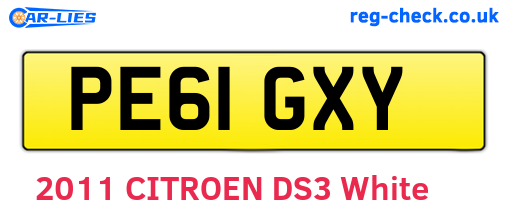 PE61GXY are the vehicle registration plates.