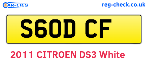 S60DCF are the vehicle registration plates.