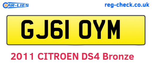 GJ61OYM are the vehicle registration plates.