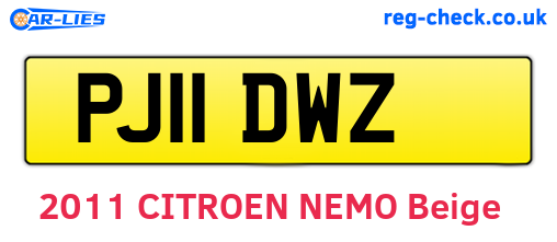 PJ11DWZ are the vehicle registration plates.
