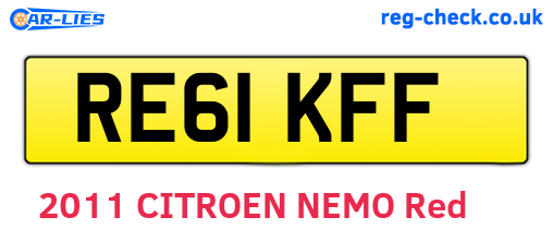 RE61KFF are the vehicle registration plates.
