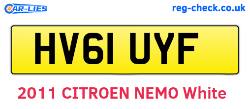 HV61UYF are the vehicle registration plates.