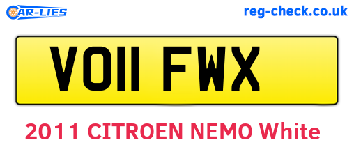 VO11FWX are the vehicle registration plates.