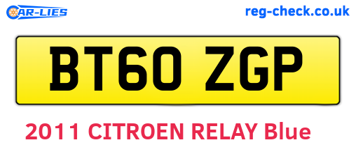 BT60ZGP are the vehicle registration plates.