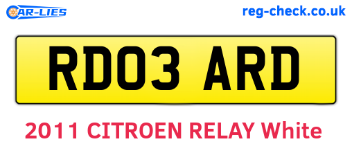 RD03ARD are the vehicle registration plates.