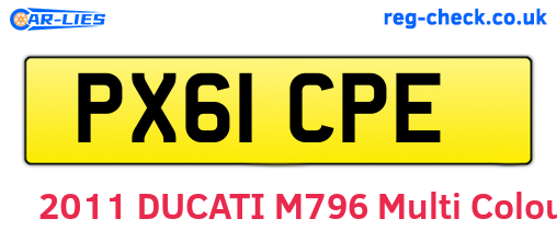PX61CPE are the vehicle registration plates.