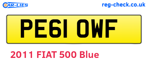 PE61OWF are the vehicle registration plates.