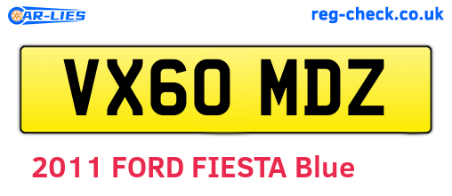 VX60MDZ are the vehicle registration plates.